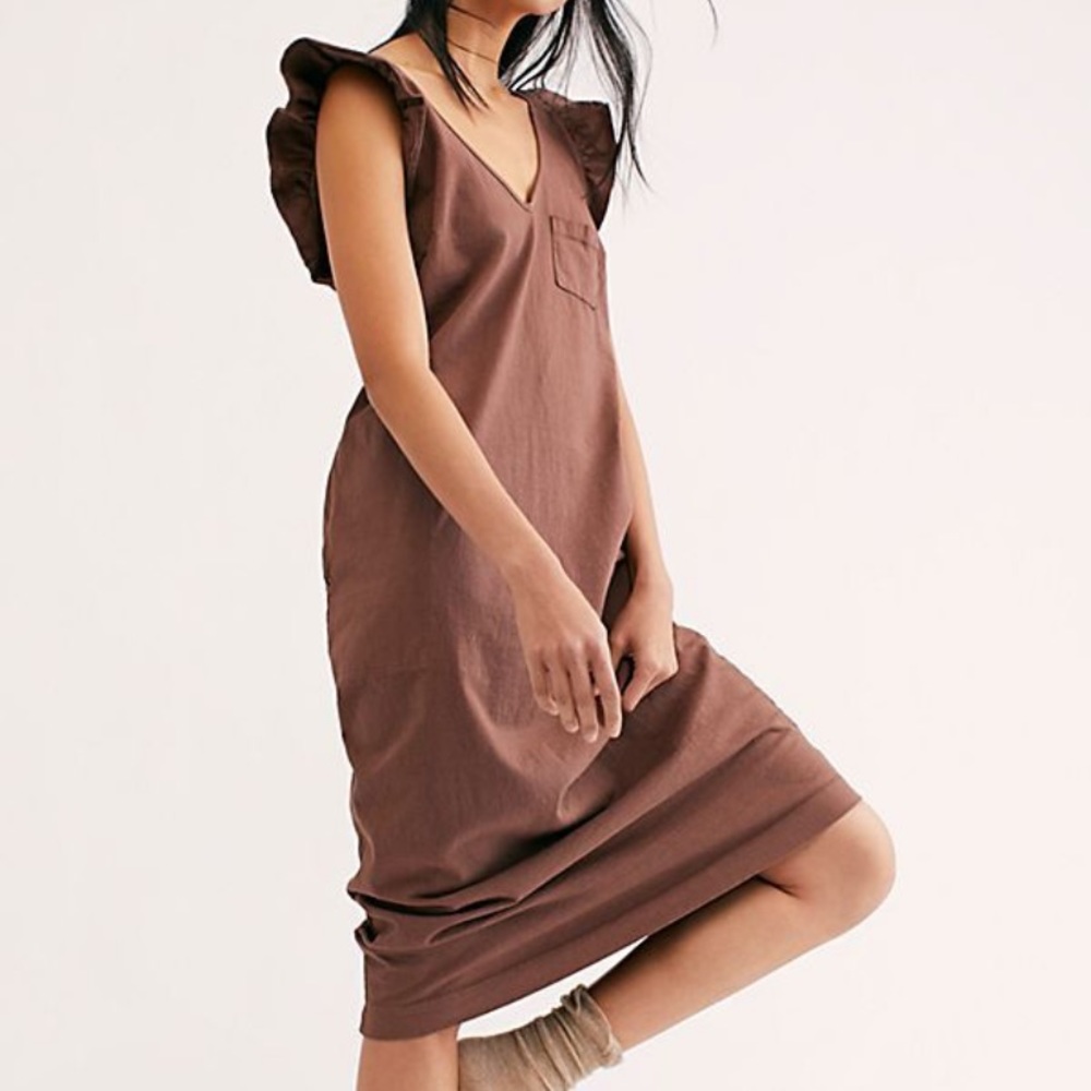 Free people once upon a sea brown midi dress NWT